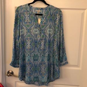 Blue green printed blouse